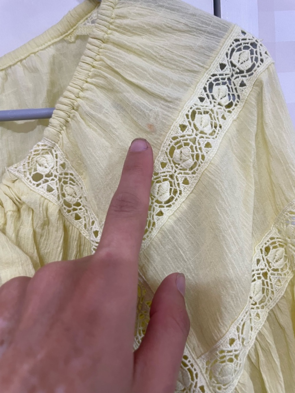 Free People Maria Boho Peasant Blouse Yellow Cottagecore Wheat XS Cotton Lace - Picture 4 of 11